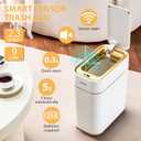 Pukomc Automatic Small Sensor Trash Can with Touchless Lid, 2.3 Gallon / 9L Smart Garbage Can, Quiet Close White Gold Waste Bin - Perfect for Kitchen, Living Room & Small Spaces