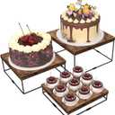 ELITEROO Buffet Risers, 3 Pack Wooden Risers Display Stands, Square Food Risers for Buffet Table, Tiered Dessert Display Stands, Food Stands for Display Party, Rustic Brown, 9"x10"x11"