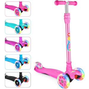 BELEEV Scooters for Kids 3 Wheel Kick Scooter for Toddlers Girls Boys, 4 Adjustable Height, Lean to Steer, Light up Wheels, Extra-Wide Deck, Easy to Assemble for Children Ages 3-12 (Rose Pink)