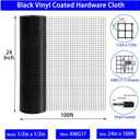 Hardware Cloth 1/2inch Black Vinyl Coated Wire Mesh 24" x 100' Welded Wire Fencing AWG17,PVC Coating Chicken Wire Fence,Welded Wire Mesh Roll for Garden Guard Fence Poultry Cage Net Fencing