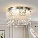 16 inch Flush Mount Ceiling Light, Crystal Flush Mount Chandelier, 3CCT LED Ceiling Light Fixture for Bedroom Kitchen Dining Room Laundry Room Hallway Foyer