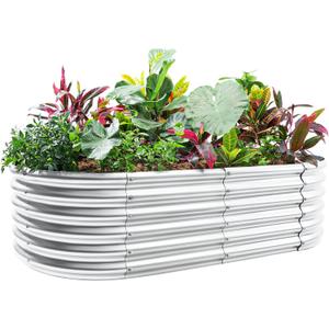 Land Guard 421.5ft Galvanized Raised Garden Bed Kit, Galvanized Planter Garden Boxes Outdoor, Oval Large Metal Raised Garden Bed for Vegetables (Classic Silver