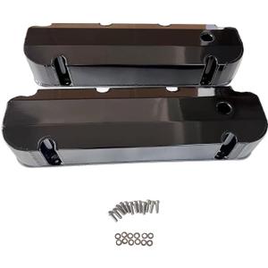 1 SET SHLPDFM Black Valve Covers W/Hole Fabricated Aluminum Tall Valve Covers Short Bolts 1/4 Billet Rail Compatible with Big Block Ford 429 460