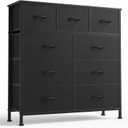 DUMOS 9 Drawer Dresser for Bedroom, Fabric Storage Organizer with Sturdy Metal Frame, Wooden Top Chest of Drawers for Closet Entryway Guest Room,Matte Black, Size: 11.8"D x 39.4"W x 39.4"H (9 Drawers)