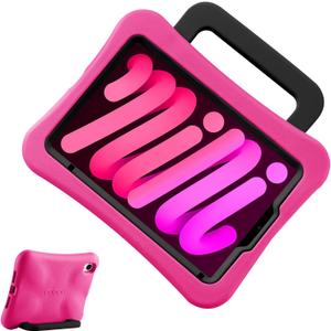 Kids Case for iPad Mini 7 (A17 Pro) 2024 /iPad Mini6 2021, Light Weight Heavy Duty/Shockproof/Drop Proof with Handle/Kickstand, Child Friendly Cover for iPad Mini 7th/6th Gen 8.3inch (Hot Pink)
