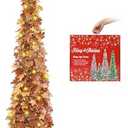 MACTING Fall Tree with 100 LED Lights 5FT Collapsible Autumn Maple Leaf Pop Up Tinsel Tree Battery Operated with Timer Easy-Assembly for Porch Home Apartment Holiday Thanksgiving Xmas Decor(Brown)