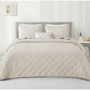 Exclusivo Mezcla Quilts Twin Size Bedding Set with Stitched Grid Pattern, Lightweight Brich Beige Bedspreads Coverlets Bed Cover for All Seasons (1 Quilt and 1 Pillow Sham)