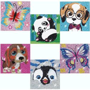CHWGLFGG 6 Pack Diamond Painting Kits Beginners,5D DIY Diamond Art Kit for Kids 6-8-9-10-12 Girls Boys,Cute Animals Big Gem Art and Crafts,Easy Small Full Drill Painting Kits for Wall Decor 6" X 6"