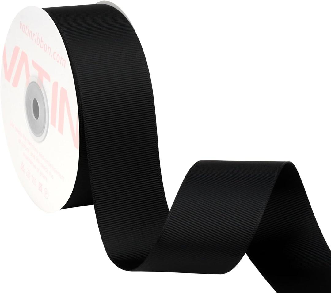 VATIN Black Grosgrain Ribbon, 1-1/2" x Continuous 50 Yards, Black Polyester Grosgrain Ribbon,Use for Bows DIY Hair Accessories, Gift Wrapping, Craft and Sewing