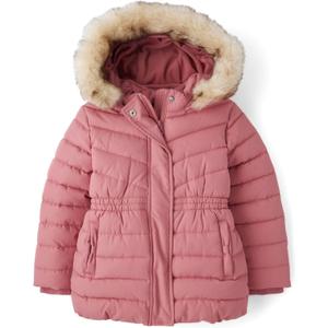Gymboree Girls' And Toddler Puffer Jacket With Faux Fur Hood (8, Pink)