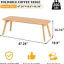 Baveke Folding Coffee Table- Foldable Floor Tables, Mid Century Coffee Table for Living Room, Small Coffee Tables Solid Wood Japanese Low Table for Sitting on Floor, No Assembly, 47.2''-Natural, 47.24 in