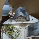 Irieiply Christmas Wooden Musical Advent Calendar with LED Decoration Cabin Reindeer and Christmas Tree, Empty Calendar with 24 Storage Drawers Countdown to Christmas Table Decor, Round Village