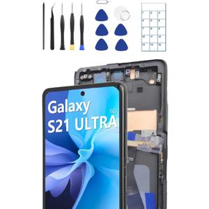 OLED for Samsung Galaxy S21 Ultra 5G Screen Replacement OLED Display Touch Screen Digitizer Assembly Supports Fingerprint with Frame + Tools + Replacement Guide (Black)