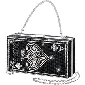 Trnayi Women Poker Card Evening Clutch Rhinestone Purse Casino Vegas Novelty Purse Queen Hearts Bags Playing Cards Gift(Black,Ace of Hearts)