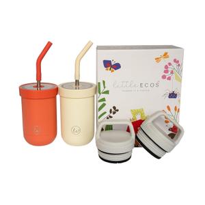 Toddler Straw Cups Spill Proof | Set Of 2 Stainless Steel Baby Straw Sippy Cups For Toddlers 2+ 3+ Year Old | Insulated Kids Cup Tumblers | Best Training Cups For Toddlers 1-3 (Beige,Salmon)