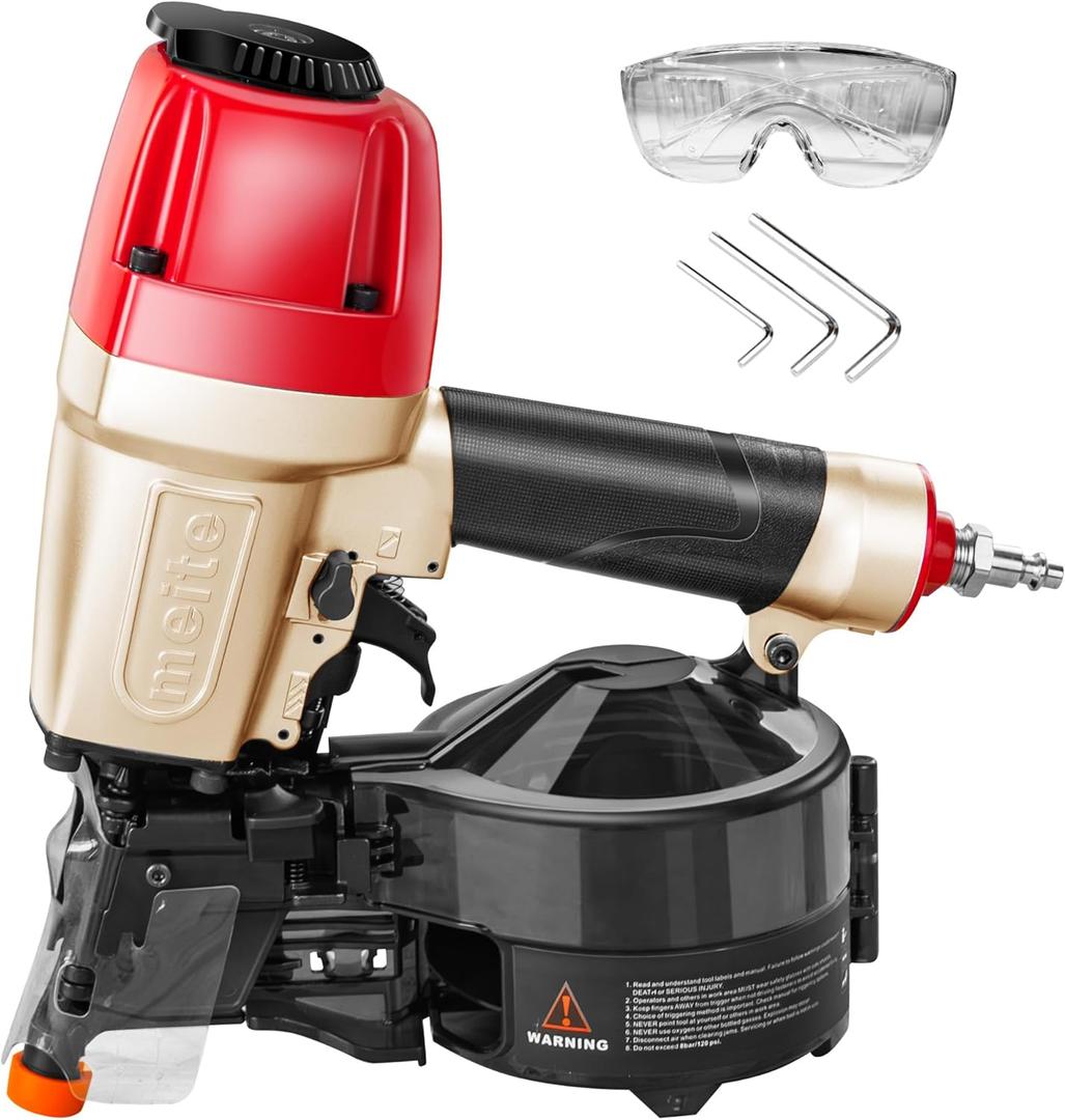 meite CN65S Coil Siding Nailer Pneumatic 15 Degree Nail Gun 1-1/2"to 2-1/2", Accepts 1-1/2"to 2-1/2" legs