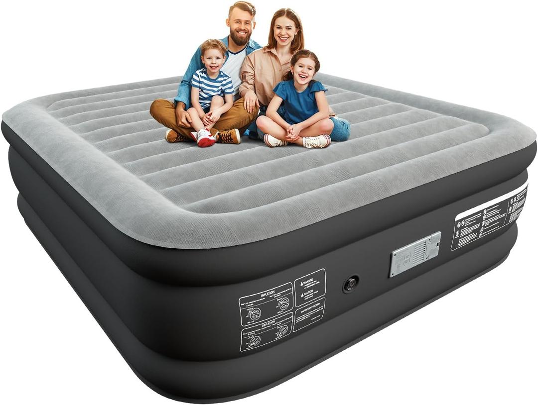 20" Queen Air Mattress with Built in Pump Upgraded Auto Stop Electric Air Pump Raised Luxurious Comfort 80"*60"*20"Queen Blow Up Mattress for Home and Guests 3 Mins Inflate/Deflate 660 lbs Max