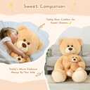 Muiteiur 39 Inch Giant Teddy Bear, Fun Mom Bear Plush with Attached Baby, Large Soft Plush Toy Gift for Kids Girlfriend Boy (Light Brown)