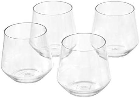 Amazon Basics Tritan Glasses, Dishwasher Safe, BPA-Free Plastic, Stemless Wine, Shatterproof, Looks Like Glass, 14-oz, Clear, Set of 3