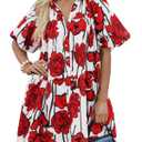 Skoinvb Women's Summer Short Puff Sleeve Floral Dress Button Down Loose Fit Casual Shirt Dresses Red XXL (White, XXL)