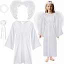 Eurzom Angel Costume for Girls, Include Angel Dress Feather Wings Headband and Wand Set for Christmas Cosplay (Teens 13-16 Years)