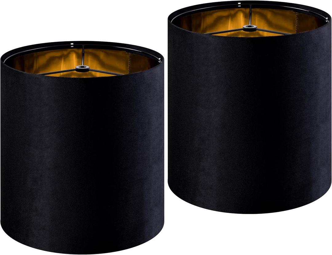 GOSO Tall Drum Velvet Black Lamp Shades Set of 2- Lampshades for Table Lamps-9.8 * 9.8 * 10.8 inch (Spider) Small Drum Shade-Modern Lampshade-DIY Shade-Replacement,Easy Assembly-Handcraft-Rustic