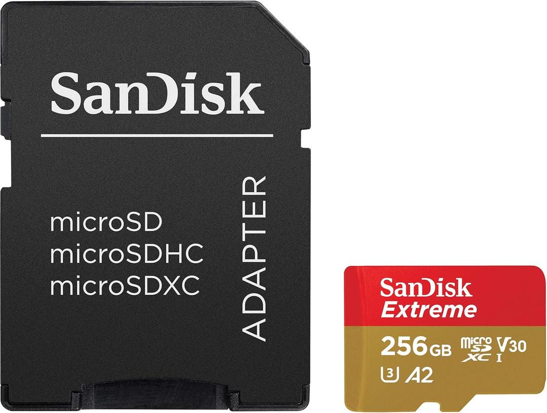 SanDisk 256GB Extreme microSDXC UHS-I Memory Card with Adapter - Up to 160MB/s, C10, U3, V30, 4K, A2, Micro SD - SDSQXA1-256G-GN6MA