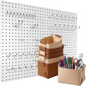 Spampur Peg Board, 4 Pack Metal PegBoard Organizer with Accessories, White Pegboard Panels with 50 Pcs Hooks and Baskets, Wall Organizer for Office, Craft Room Organization, Garage, Sewing Room