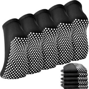 Grip Socks for Women & Men - Non Slip Pilates Yoga Socks with Grippers Hospital Slipper Socks for Barre Elderly (5 Pairs (Dot/ Black))