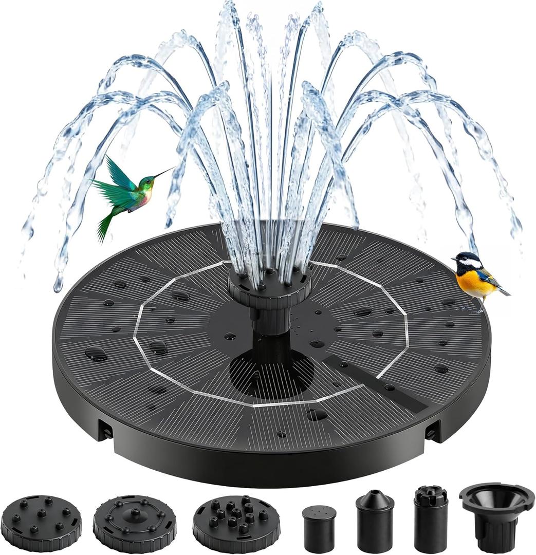 3.5W Solar Fountain with 6 Spray Nozzles & 4 Fixed Rods, Floating Solar Powered Water Fountain Pump for Bird Bath, Garden, Pond, Pool, Outdoor