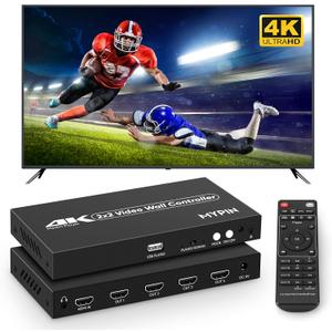 2x2 HDMI 4K Video Wall Controller with Media Player Function,4K@30HZ TV Wall Processor, 8 Display Modes 1x1 1x2 1x3 1x4 2x2 2x1 3x1 4x1 with Remote Control, 180Rotate,with for 4x1-1 HDMI Input/Output