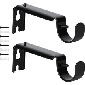 Curtain Rod Bracket, Adjustable Curtain Rod Holders Brackets for Wall,Heavy Duty Curtain Hangers for 1 Inch Rods,2 Pack,Black, HOME MASTER HARDWARE