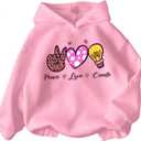 SweatyRocks Girl's Cute Graphic Sweatshirts Long Sleeve Drop Shoulder Hoodies Pullover Tops (Pink)