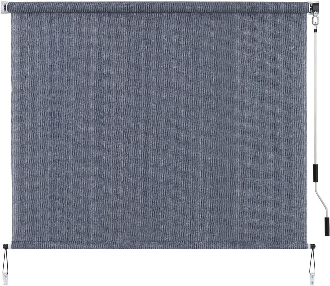 SEEYE Outdoor Sunshade Roller Shades 96" W x 72" H, Cordless Roll Up Shade Blinds Privacy Screen with 90% UV Protection, Exterior Patio Shade Cloth for Porch Pergola Balcony Windows, Blue Gray