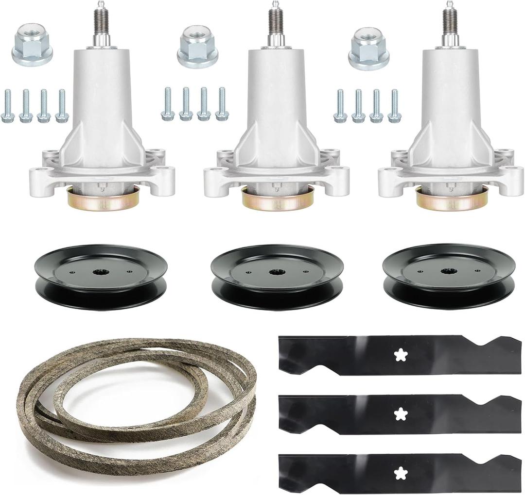 54" Deck 18792 Spindle Rebuild Kit for Craftsman/for Husqvarna YTH2454 LGT2654 LGT2554,Include 3 Spindles 187292 192870, 3 Pulleys 129861, 3 Blades 187256, 1 147 1/2" Deck Belt 196103