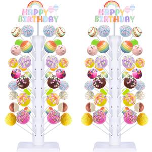2 Pack Wood Cake Pop Stands, 60 Holes Lollipop Holders Candy Table Display, Dessert Decorative for Wedding Baby Showers Birthday Anniversaries Parties Christmas