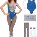 DAZCOS Lisa Cosplay Costume Women US Size Retro 80s Workout Outfit with Tight Pants Striped Socks (Small)