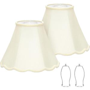 Medium Lamp Shades Set of 2, Cream Lamp Shade for Floor Lamps Table Lamps, 6.1"Top x 13"Bottom x 9.6"High, Scalloped Lamp Shade with Petal Edge Braid, Spider, Harp Holders Included, Assembly Required