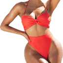Swimsuit Women High Waisted Bikini Adjustable Sexy Spaghetti Strap Bralette Sexy Pad Cheeky Swimwear Monokini, Small