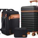 UKEIN Luggage Sets 3 Piece, PC Hardside Checked Luggage 24 Inch With Spinner Wheels with TSA Lock, Large Suitcase Set With Travel Backpack for Men (Black, 3 piece set (24inch))