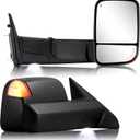 Towing Mirror for Dodge Ram - Replacement fit for 2009-2018 Dodge Ram 1500 2500 3500 Pickup Truck with Power Adjusted Glass Heated LED Turn Signal Light Puddle Lamp Temp Sensor Flip Up Pair Set, Ram Style