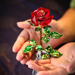Artificial Crystal Rose Flower Unfading Rose Flowers With Elegant Gift Box 3D Eternal Flower Romantic Gift for Her Women Girl Mother Wife Girlfriend On Valentine's Day Birthday Anniversary, A Red Rose No Vase