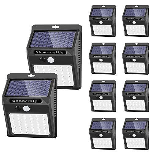 SEZAC Solar Lights Outdoor [10 Pack /3 Working Mode], Solar Security Lights Solar Motion Sensor Lights Wireless IP 65 Waterproof Outdoor Lights for Garden Fence Patio Garage (42LED)