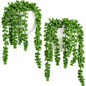Dahey Wall Planters with Fake String of Pearls Plant Artificial Succulent Small Modern Ceramic Mounted Planter Round Hanging Wall Vase Display Holder for Indoor Garden Office Decor, Set of 2