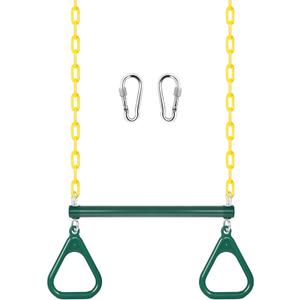 LadyRosian Gym Rings Trapeze Swing Bar 16", Heavy Duty 47" Chain Swing Set Accessories with Locking Carabiners, Monkey Bars for Backyard, Playground, Playroom (Green)