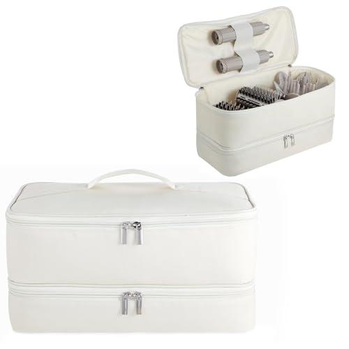 GENCAM Double-Layer Carrying Case for Shark Flexstyle, Travel Case for Shark SpeedStyle, Portable Storage Organizer bag for Shark Flexstyle FlexFusion/Dyson Airwrap Styler and Attachments (Beige)