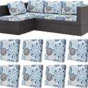 8 Pcs Blue Abstract Stretch Patio Cushion Covers Blue Floral Cushion Covers Outdoor Seat Couch Sofa Slipcovers Washable Replacement Couch Slipcovers Furniture Protector for Garden Porch