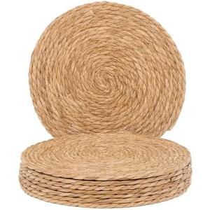 GENMOUS Woven Placemats Set of 8, 13" Round Placemats Natural Water Hyacinth Boho Placemats, Farmhouse Rattan Chargers for Dinner Plates,Rustic Braided Wicker Table Mats for Dining Table,Home,Wedding
