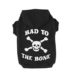 EXPAWLORER Black XS Bad to The Bone Printed Skull Cat Fleece Sweatshirt Dog Hoodies