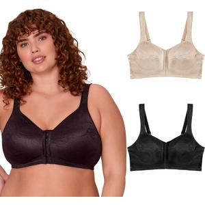 Playtex Womens 18 Hour Front Close Extra Back Support Wireless Bra, USE52E (42D, Nude/Black, 2 Pack)